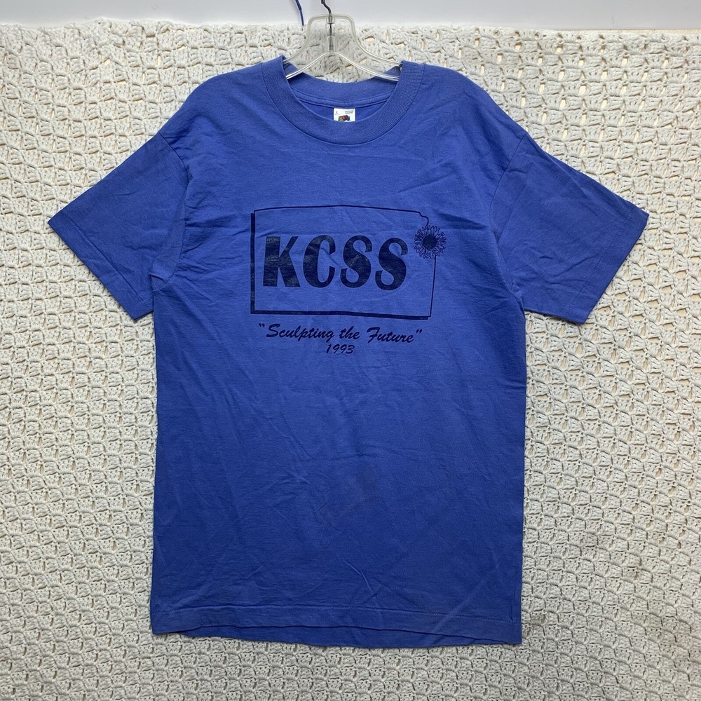 Vintage 1993 Fruit of the Loom Tee Shirt Men's Large Blue Sculpting The‎ Future